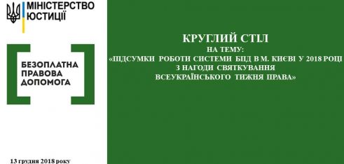 Підведення підсумків діяльності центрів безоплатної вторинної правової допомоги міста Києва за 2018 рік